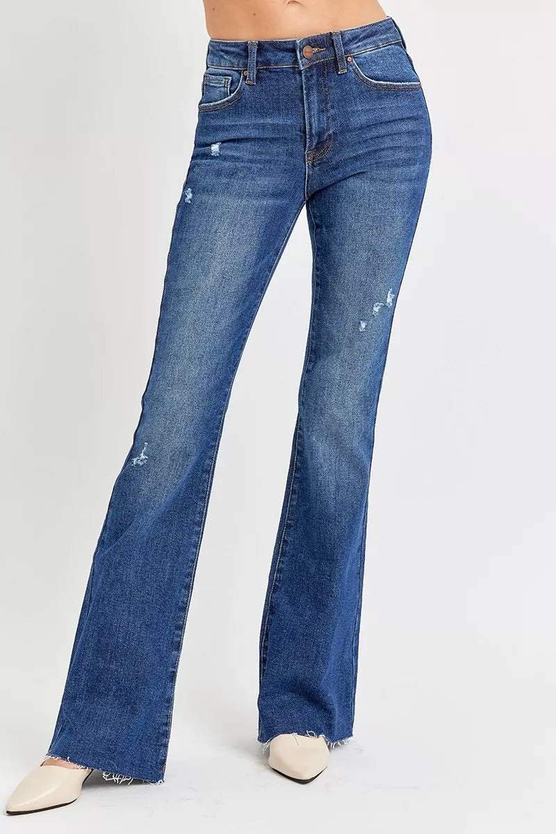 RISEN Full Size Distressed Mid Rise Flare Jeans Plus Size