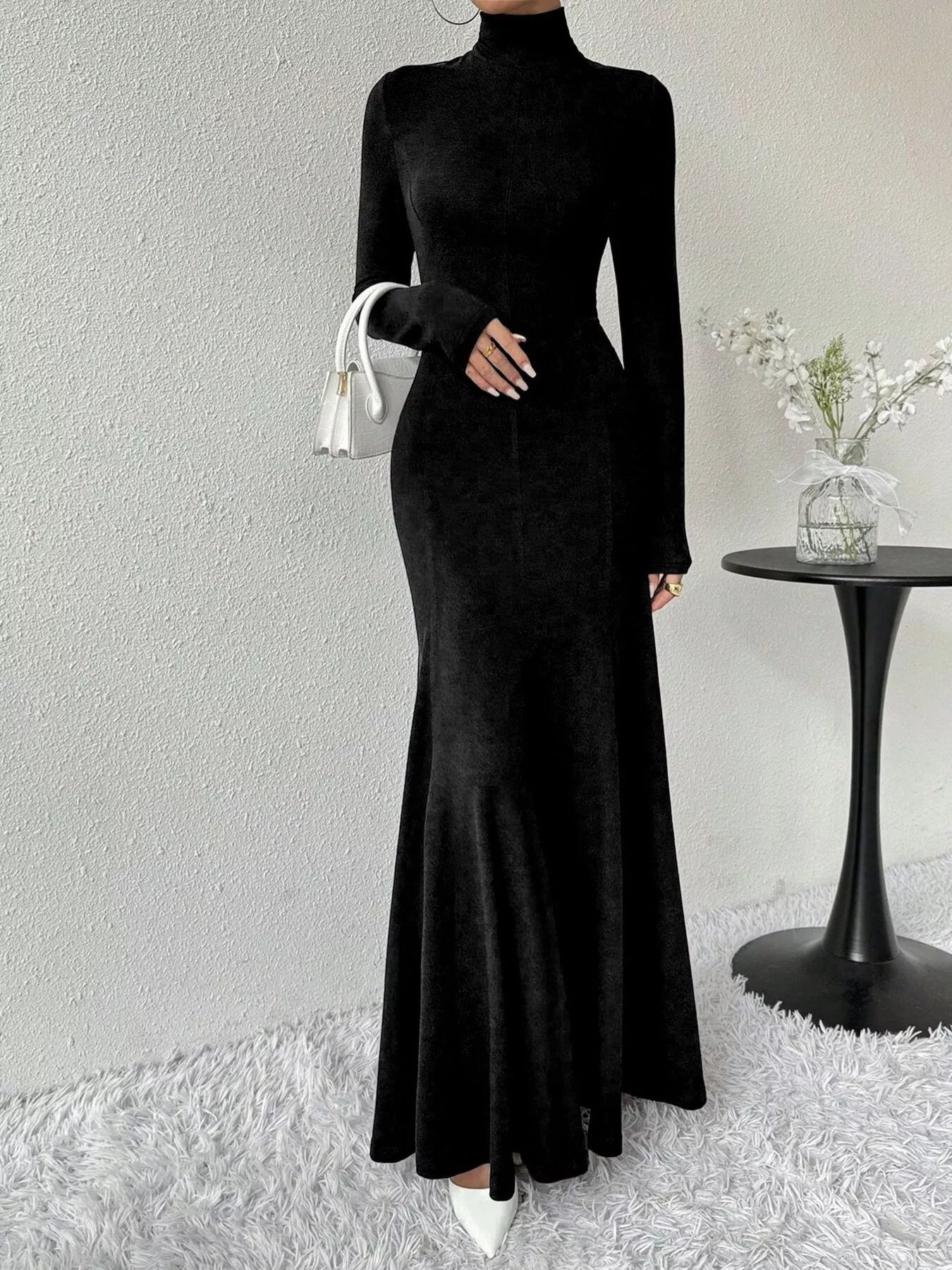 Turtleneck Long Sleeve Maxi Mermaid Dress - Violet / S