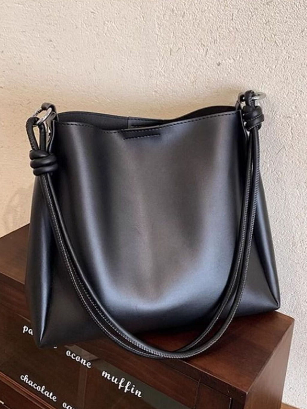 Structured PU leather shoulder bag back view