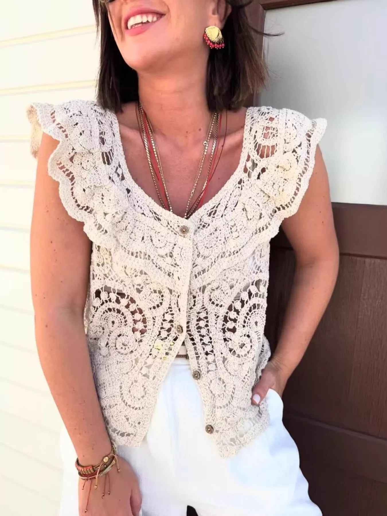 Crochet Lace Button Up Cardigan