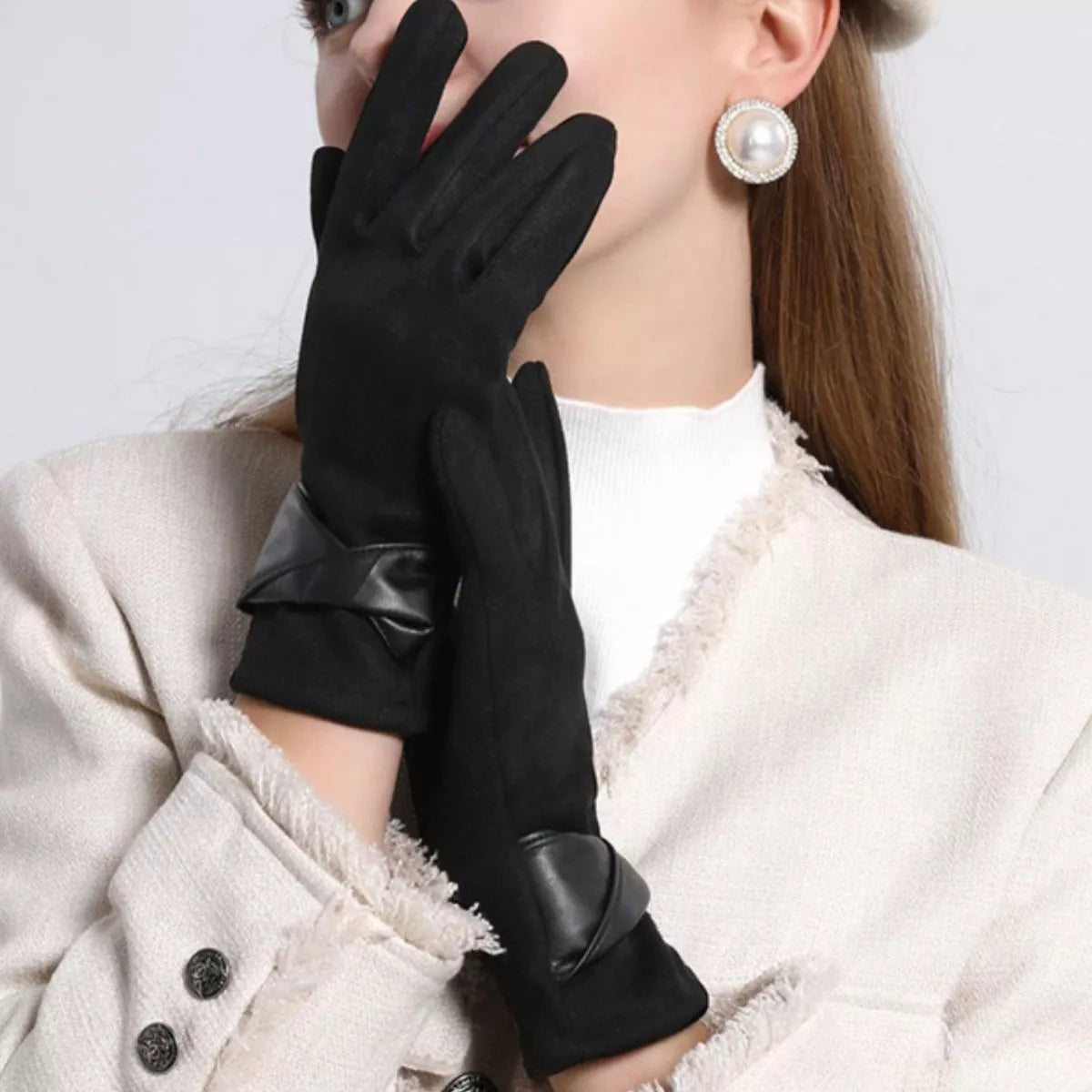 Warm Leather Trimmed Suede Gloves by Sparkle Adornments