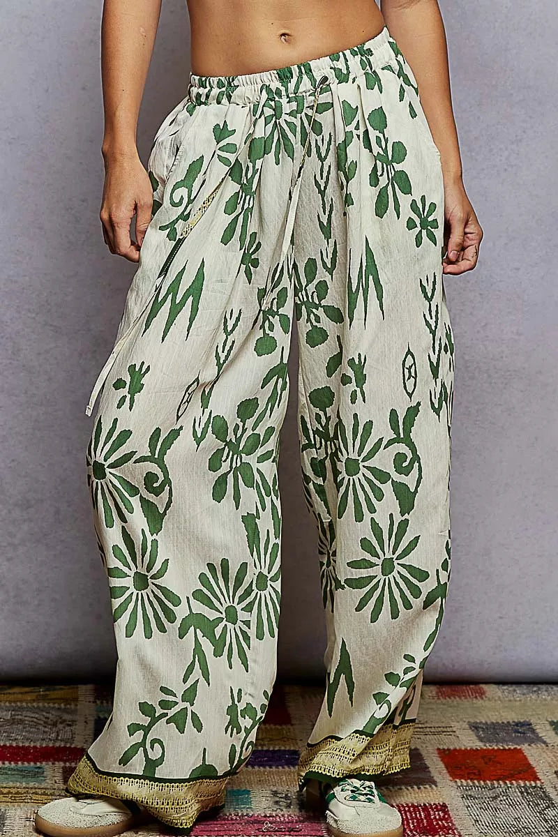 POL Floral Printed Woven Wide Leg Drawstring Pants