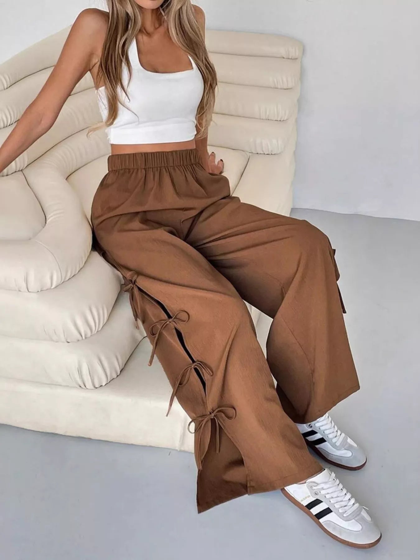 Side Tie Wide Leg Pants