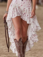 floral high low dress closer view skirt