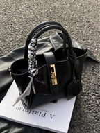 Structured mini satchel crossbody in black  standing up top and front view