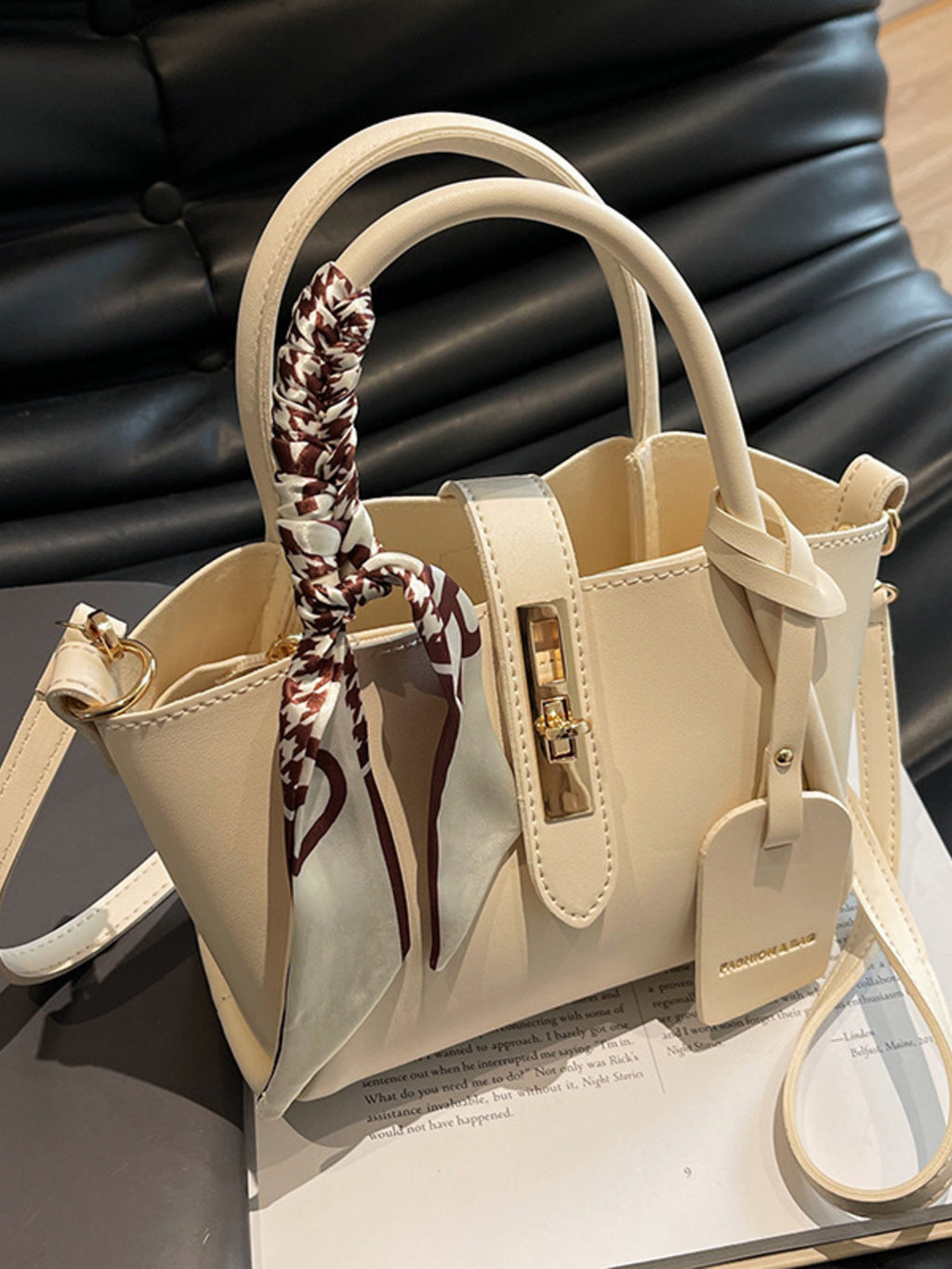 Structured mini satchel crossbody in ivory standing up top view