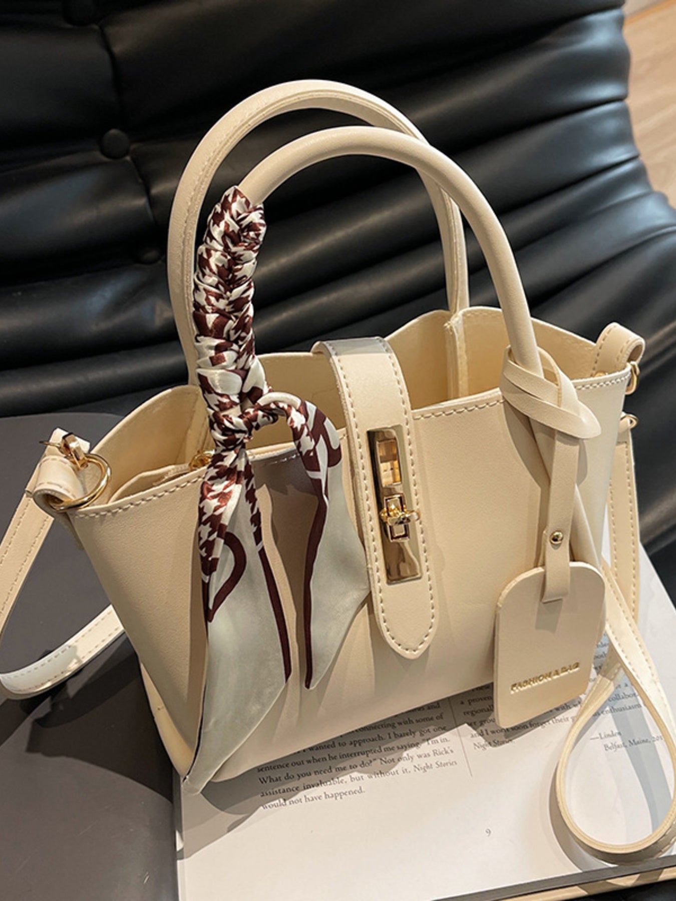Structured mini satchel crossbody in ivory standing up top view