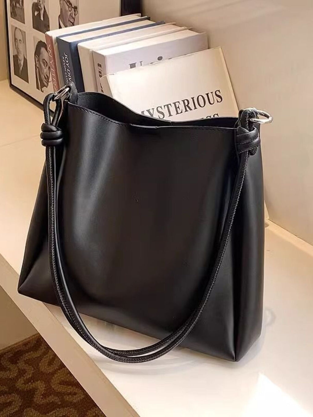 Structured PU leather shoulder bag front view