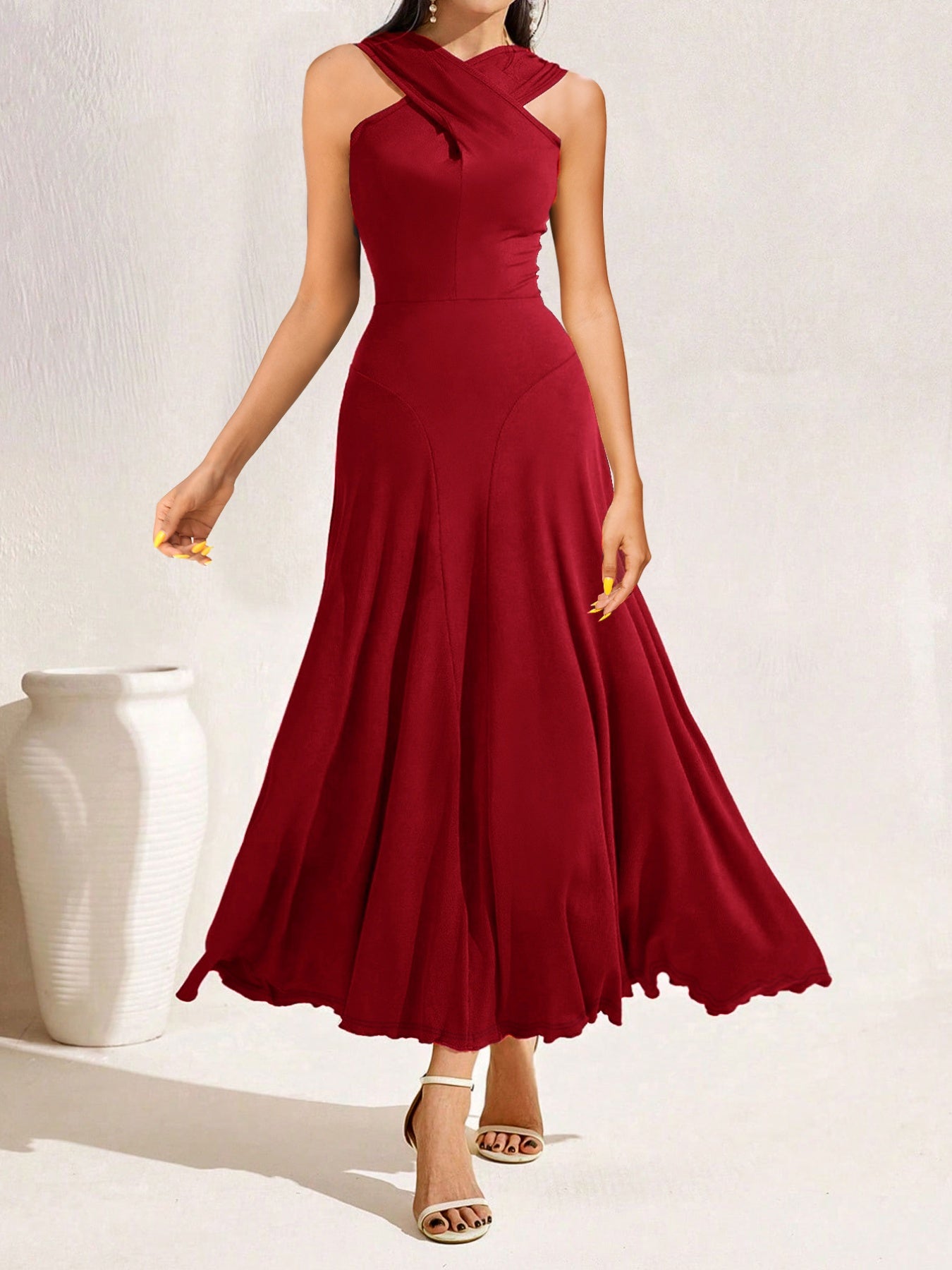 The Crisscross Halter A-Line Midi | Crisscross Halter Neck A-Line Midi Dress