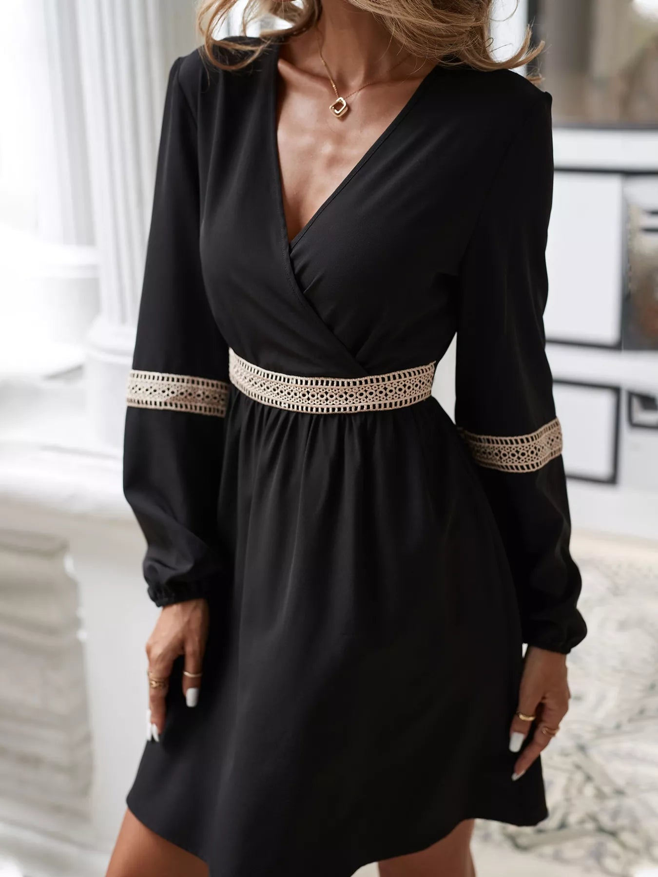 Surplice Balloon Sleeve Dress