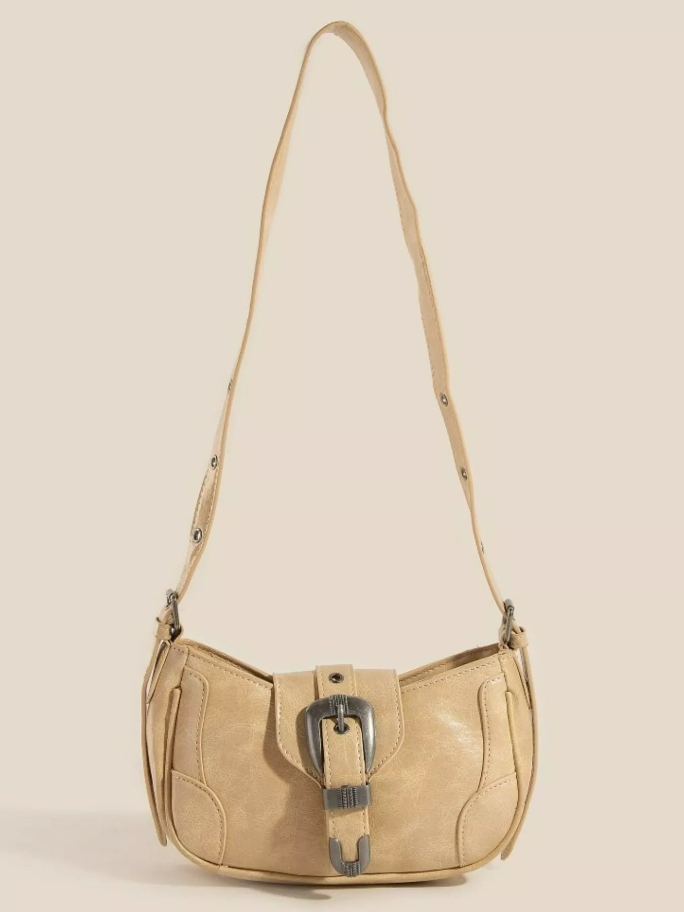 Fame Western Buckle Accent Multi Panel Shoulder Bag