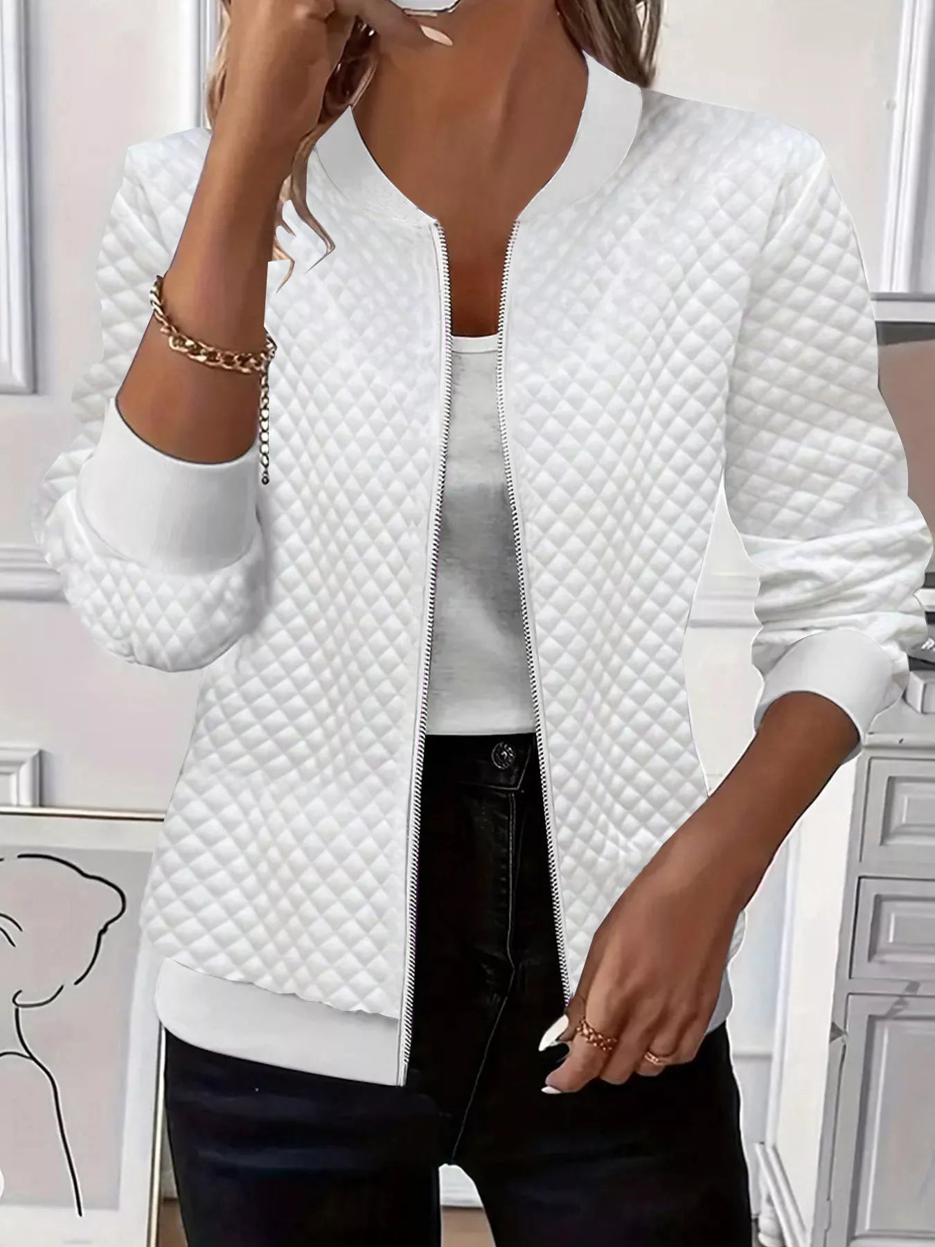 Textured Zip Up Long Sleeve Jacket