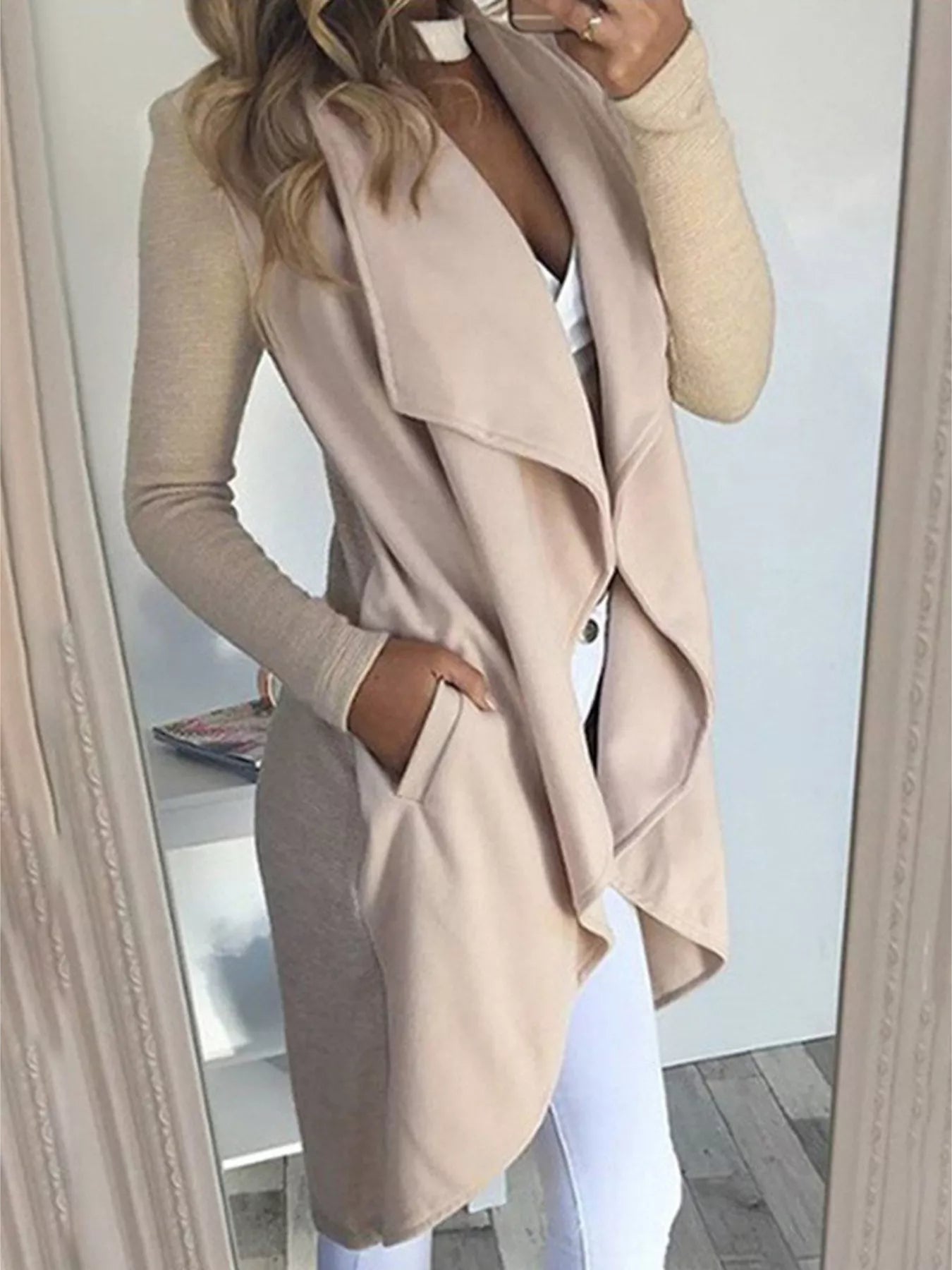 Full Size Lapel Collar Long Sleeve Coat Plus Size