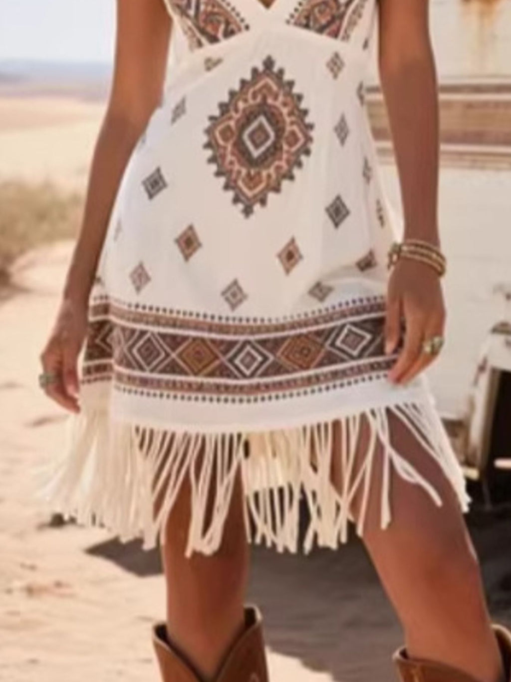boho western dress in white  closer view skirt