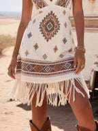 boho western dress in white  closer view skirt