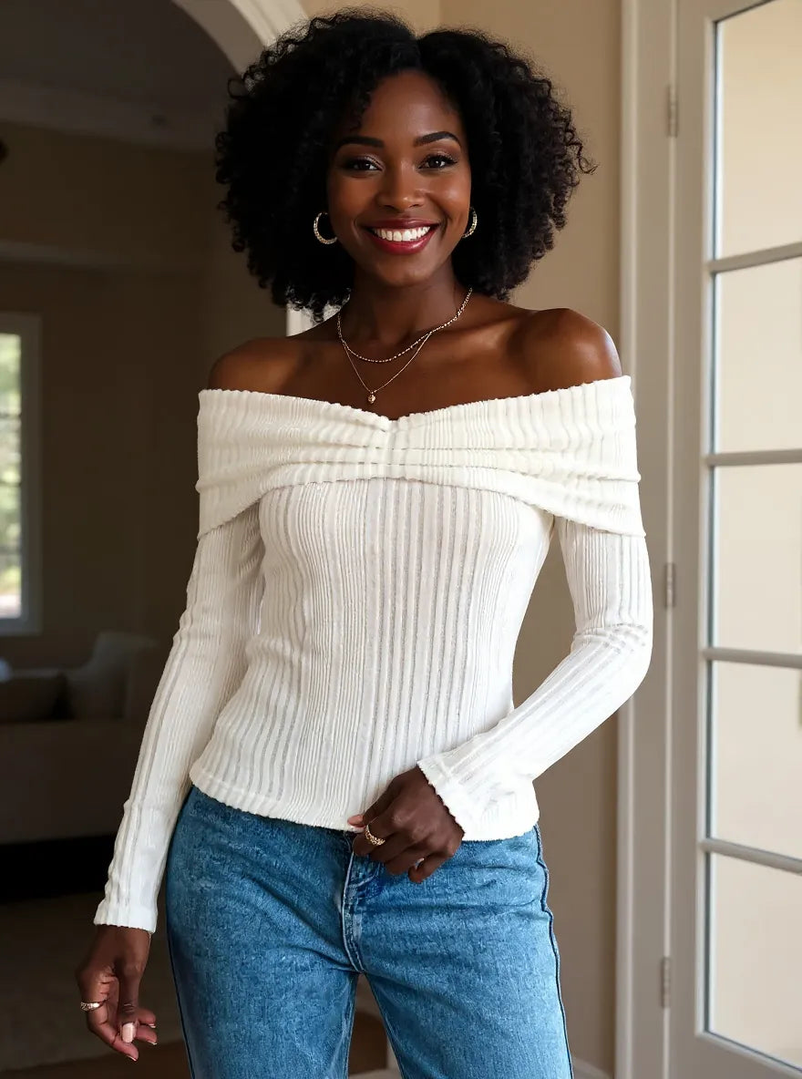 Off-Shoulder Ribbed Knit Top
