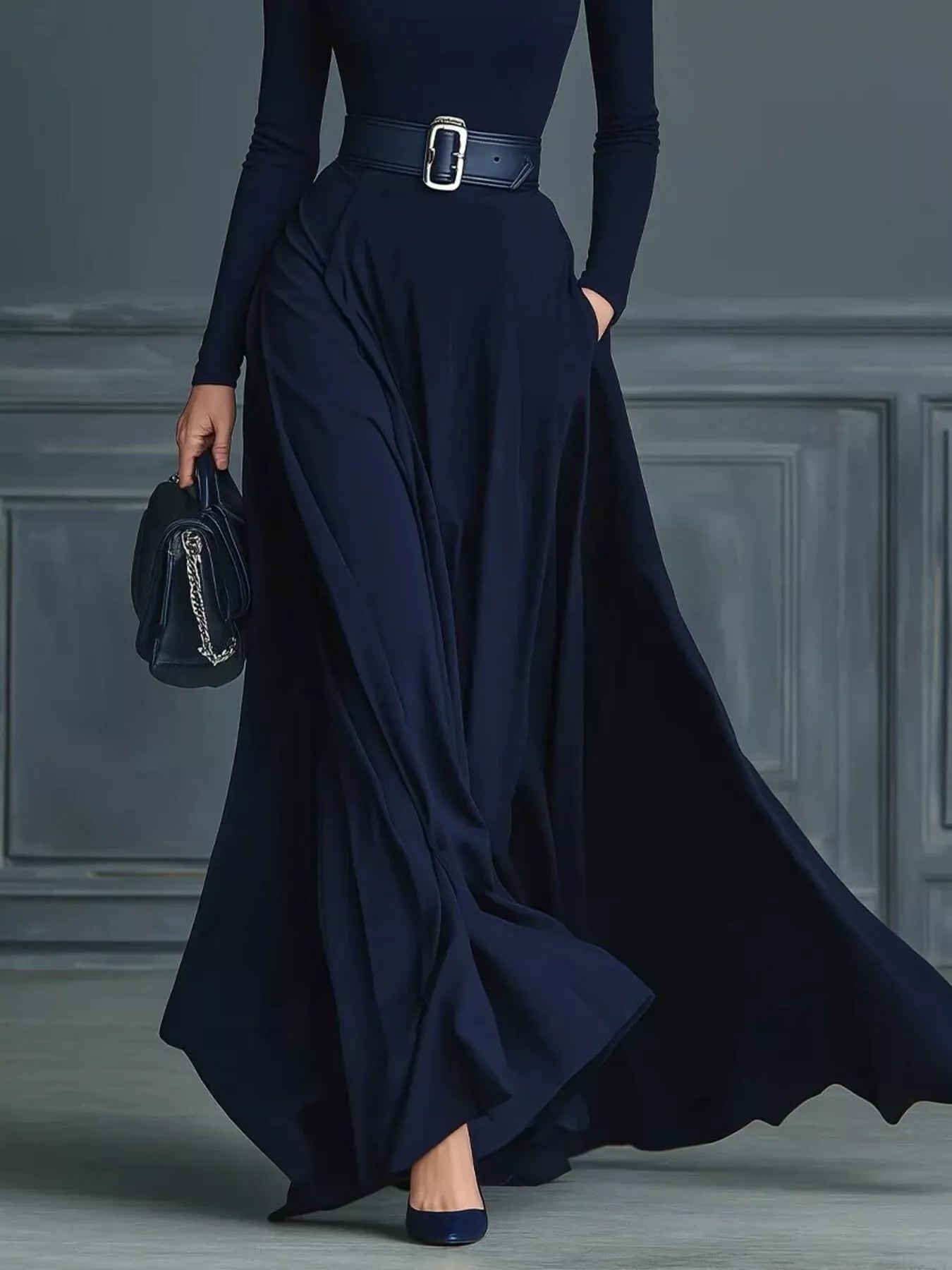 The Turtleneck Column Dress | Turtleneck Long-Sleeve Maxi Dress - Navy / S The Turtleneck Column Dress | Turtleneck Long-Sleeve Maxi Dress - Navy / S