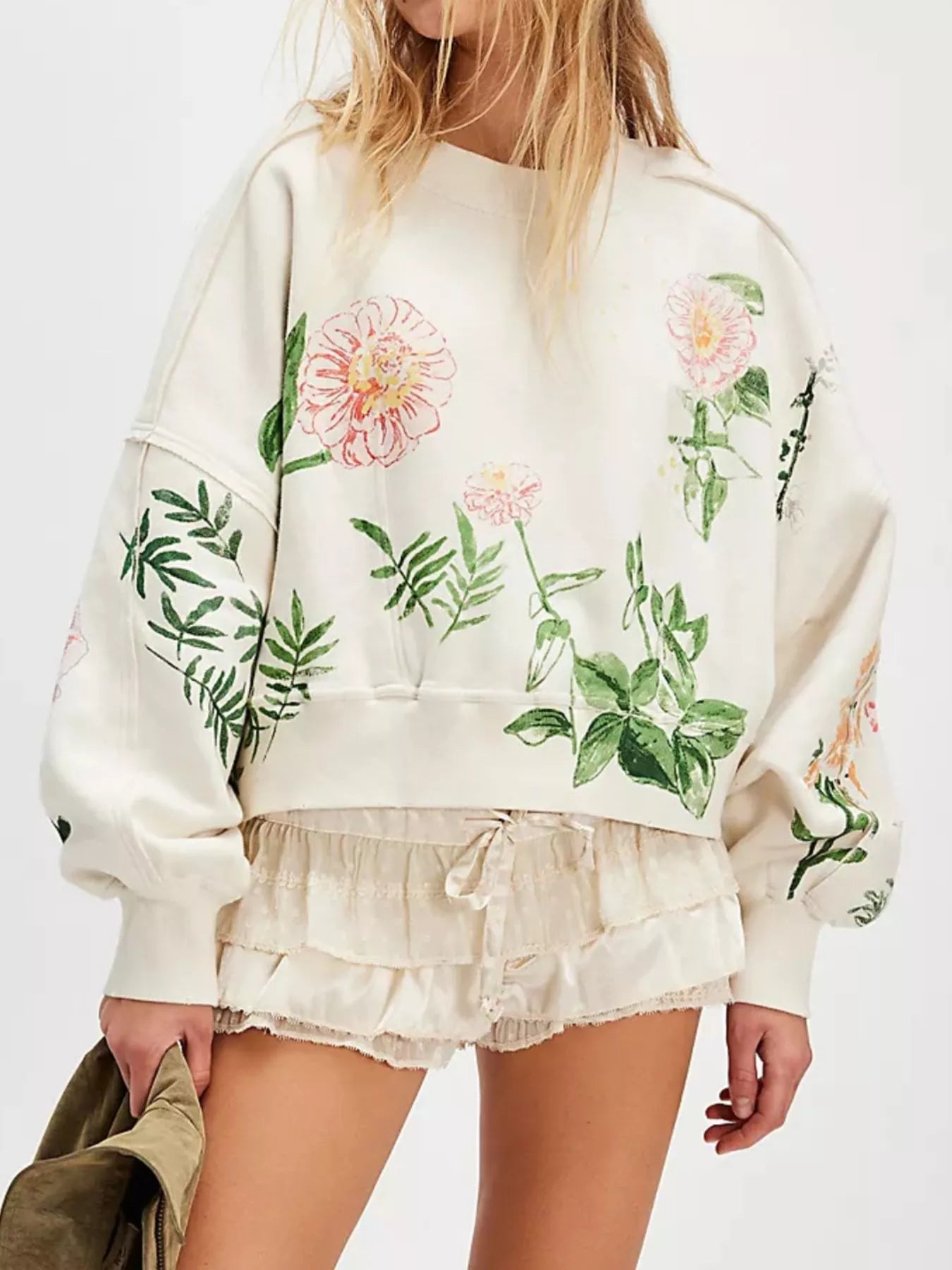 Printed Round Neck Dropped Shoulder Sweatshirt