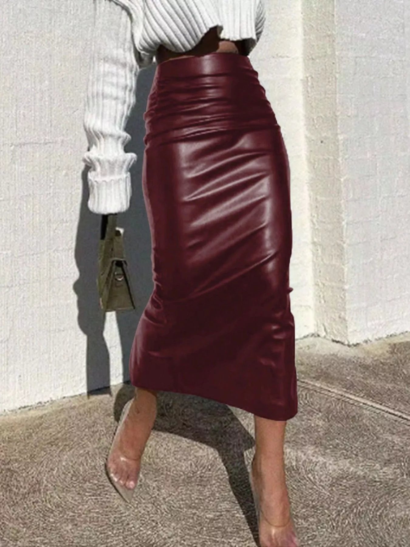 Slit Back Leather Skirt