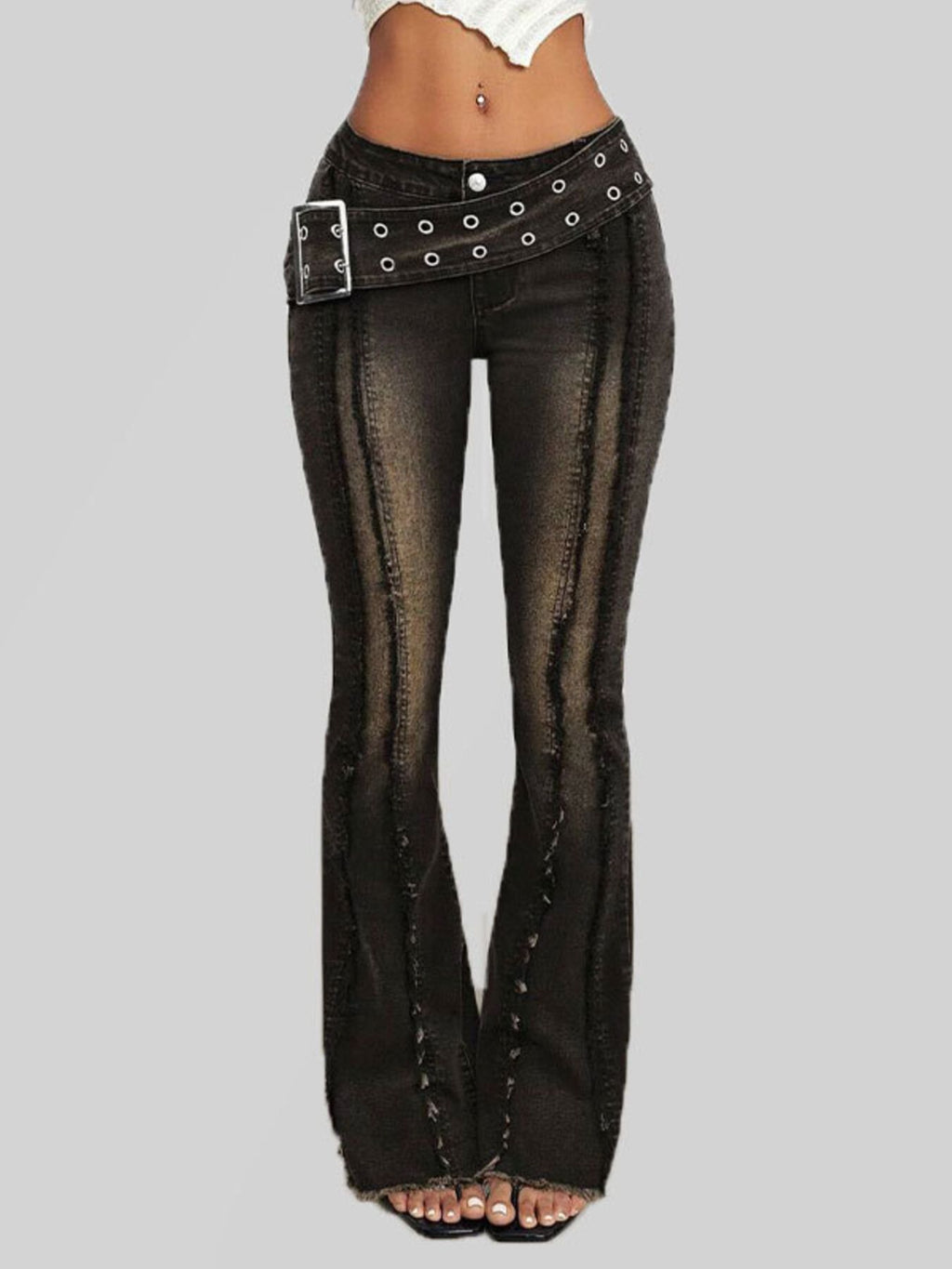 retro flare denim front closer view
