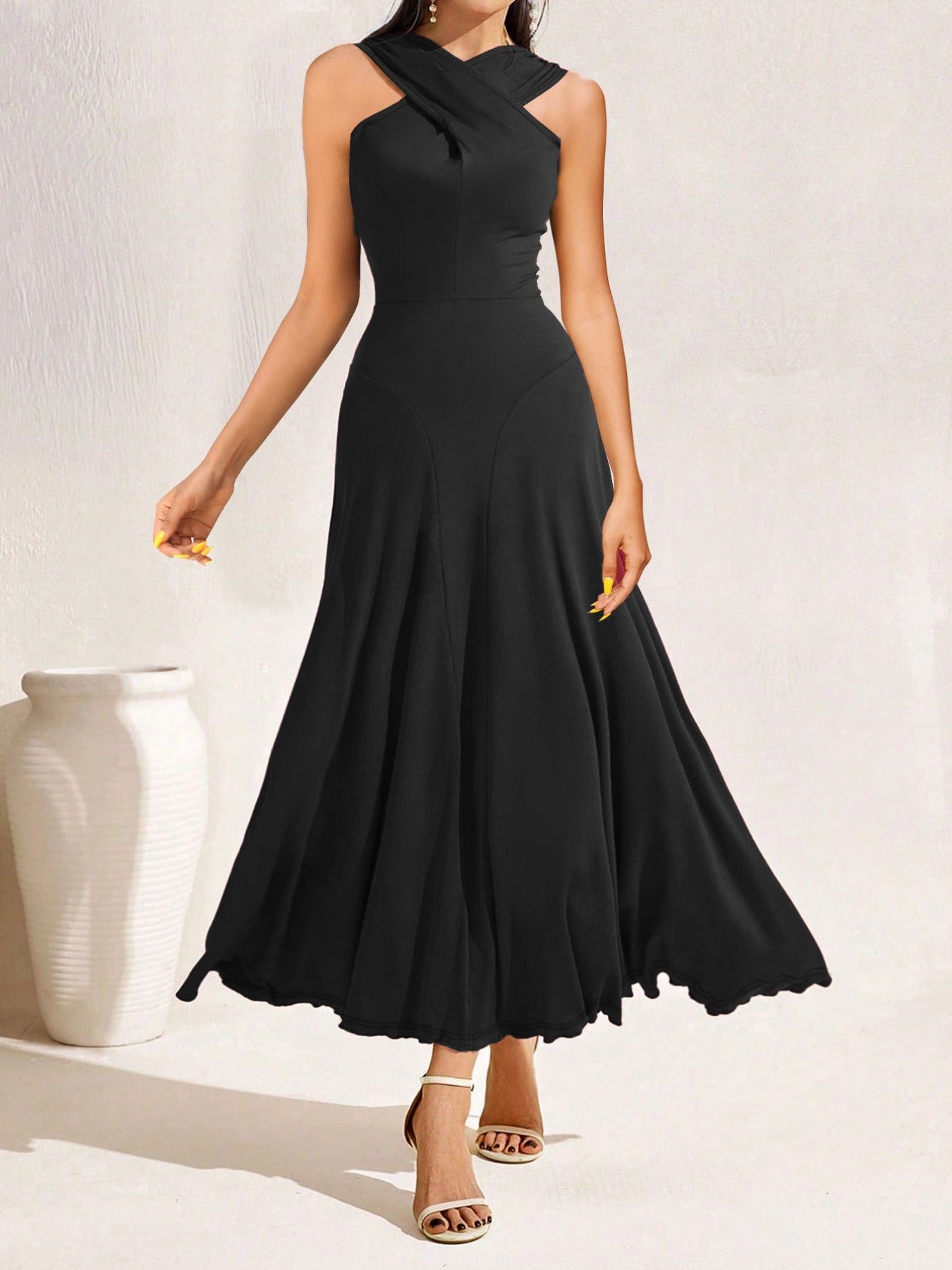 floral a line formal dress Can't Compete A-Line Halter Maxi Dress White main image 1