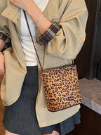 Leopard print crossbody bag slung crossbody shows front